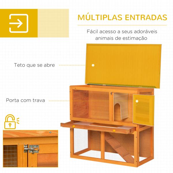 Coelheira de Exterior de Madeira para Animais Pequenos 2 Níveis com Rampa Teto Asfáltico e Porta com Trava 90x45x80 cm Madeira e Verde