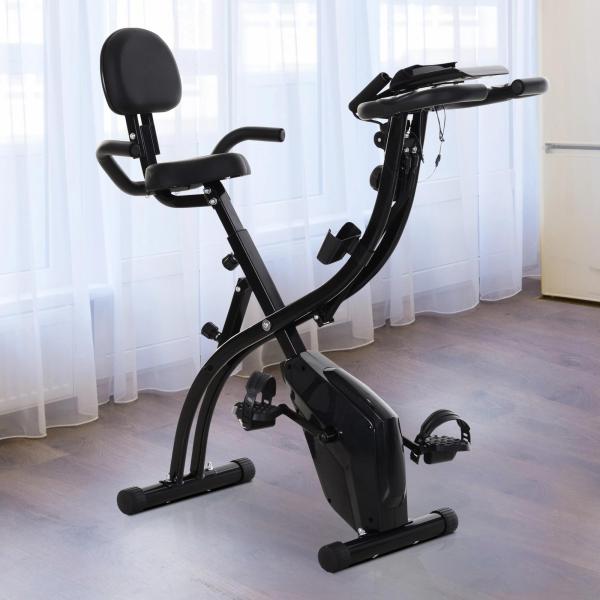 Bicicleta ergométrica dobrável ajustável em altura e resistência com tela LCD e assento com encosto 51x97x115 cm Preto