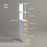 Coluna de Casa de Banho Moderna Auxiliar com 2 Prateleiras, 2 Gavetas e 1 Porta Antiviragem 15x33x136,8 cm Madeira Natural