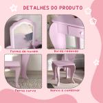 Toucador Infantil para Meninas e Meninos Toucador de Maquilhagem com Banco Espelho Gaveta e Caixas de Arrumação Rosa