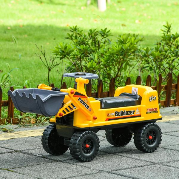 Trator sem Pedais para Crianças de 2 - 3 Anos com Pá Escavadora Espaço de Armazenamento Oculto Volante e Buzina 70x26x37cm Amarelo