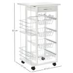 Carrinho de cozinha de 5 níveis com gaveta Cestas Rodas 47x37x83 Branco