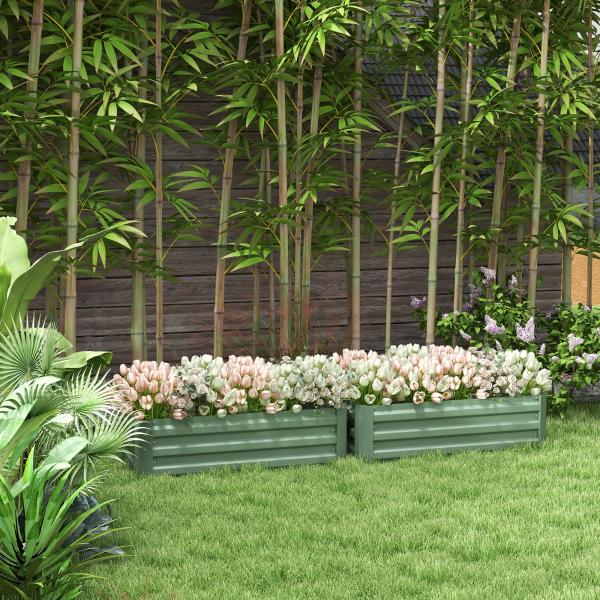 Conjunto de 2 Caixas de Plantio de Aço Caixa de Plantio Quadrada para Cultivos de Plantas Flores Pátio Exterior 100x50x30 cm Verde