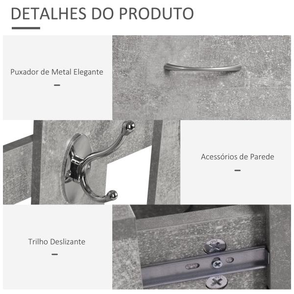 Móvel Cabide de Entrada de 3 Peças Armário de Entrada com Cabide Espelho Sapateira e Gaveta 90x10x102 cm Cinza