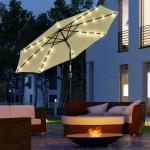 Chapéu de Sol Exterior para Terraço, Ø265 cm, Guarda - sol de Jardim com 32 Luzes LED Solares, Poste de Aço e Manivela de Guarda - sol Inclinável, para Pátio, Terraço, Bege