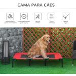 Cama para Animais de Estimação Cama Elevada para Cães Gatos com Tecido Transpirável para Dormir Relaxar Exterior Jardim Terraço 122x92x23cm Vermelho
