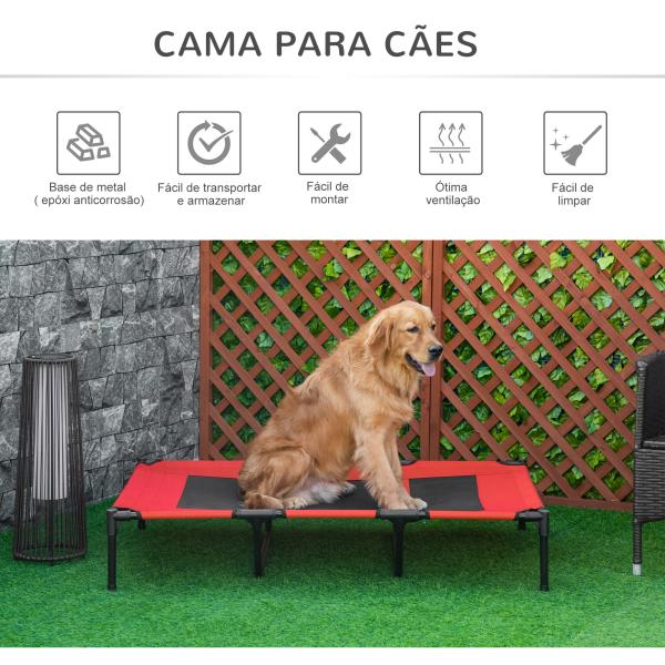 Cama para Animais de Estimação Cama Elevada para Cães Gatos com Tecido Transpirável para Dormir Relaxar Exterior Jardim Terraço 122x92x23cm Vermelho