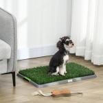 Resguardo de Treino para Cães com 2 Relvas Artificiais e Bandeja para Treino de Filhotes 67x41x3,5 cm Verde