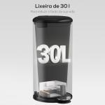 Caixote do Lixo de Cozinha 30L com Pedal, Tampa de Fecho Suave e Balde Interior Removível, Preto