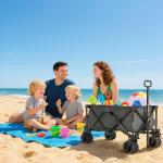 Carrinho de Transporte Dobrável com Rodas Giratórias 360° e Guiador Ajustável 59 - 89 cm para Campismo Praia 108x55x61 - 91 cm Cinza Escuro