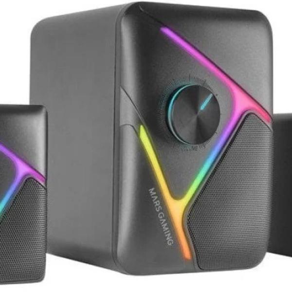Colunas Gaming RGB 2.1 Canais c/ Subwoofer 35W (Preto) - MARS GAMING