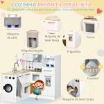Cozinha Infantil de Madeira Cozinha para Crianças acima de 3 Anos com Luz Sons Máquina de Café Frigorífico Lavatório Branca