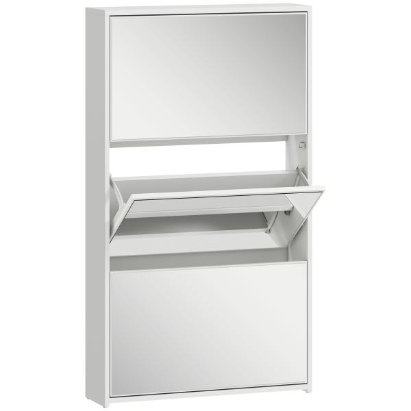 Sapateira Estreita com Espelho para 9 Pares de Sapatos para Corredor Espaços Reduzidos 65x17x114,5 cm Branco