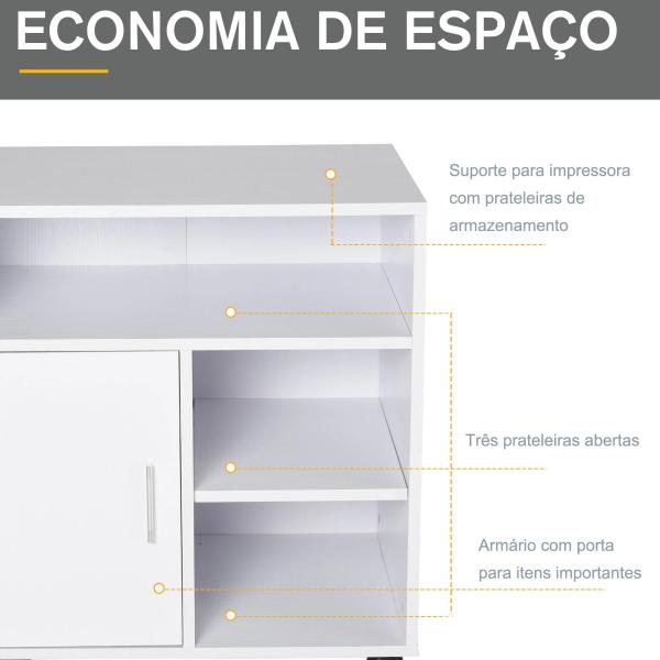 Armário de Escritório para Impressora Multifuncional com Prateleiras e Amplo Espaço de Armazenamento 60x50x65,5 cm Branco