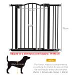 Barreira de Segurança para Cães com Largura Ajustável 74 - 80 cm e Extensões para Escadas e Portas Preto