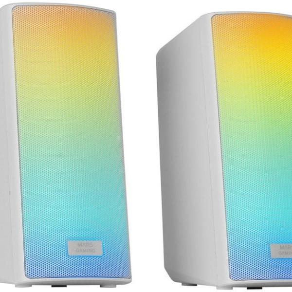 Colunas Bluetooth MSRGB2 RGB Stereo 2.0 15W RMS (Branco) - MARS GAMING