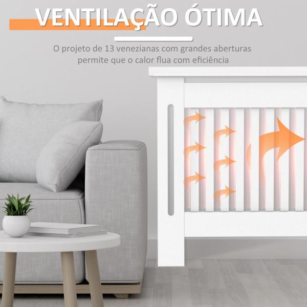 Cobertura Radiador Moderna de MDF com Prateleira Superior para Sala de Estar Dormitório Escritório 112x19x81cm Branco
