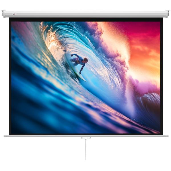 Tela de Projeção de 84 Polegadas Tela de Projetor Manual Formato 4:3 4K Montagem na Parede ou Teto 181x8x138 cm Branco
