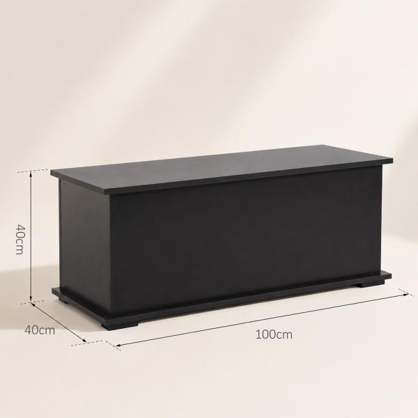 Baú de Armazenamento de Madeira Banco de Armazenamento para Dormitório Sala de Estar Carga Máxima 60kg 100x40x40 cm Preto