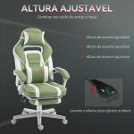 Cadeira Gamer Reclinável com Altura Ajustável Apoio para os Pés Retrátil Suporte Lombar e Almofada de Cabeça Amovível Verde