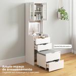 Toucador de Maquilhagem com Luzes LED de 3 Cores Espelho Rebatível e Banco Acolchoado 50x40x160 cm Branco