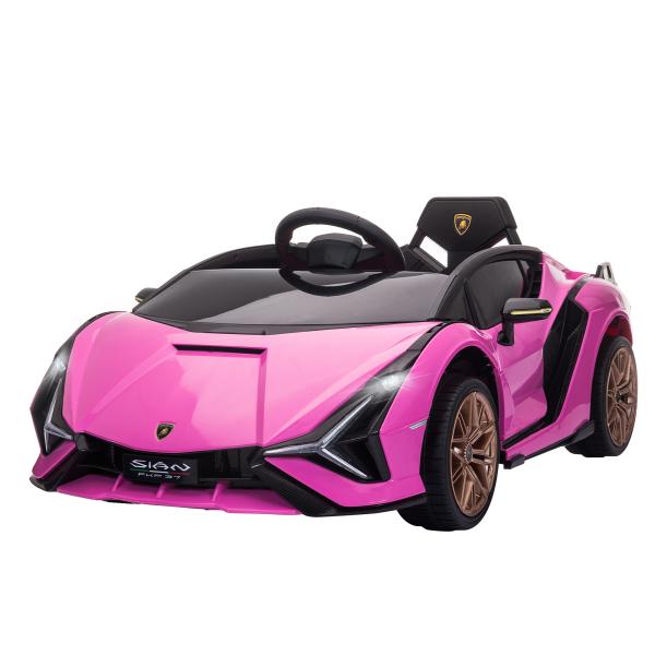Carro Elétrico Lamborghini SIAN 12V para Crianças de 3 - 8 anos com Controle Remoto Abertura da Porta Música MP3 USB e Faróis 108x62x40cm Rosa