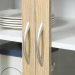 Aparador de Cozinha com 4 Portas de Vidro Bancada Aberta para Micro - Ondas 80x40x180 cm Branco e Madeira