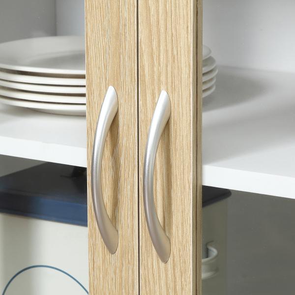 Aparador de Cozinha com 4 Portas de Vidro Bancada Aberta para Micro - Ondas 80x40x180 cm Branco e Madeira