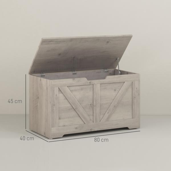 Baú de Armazenamento 100L Baú de Arrumação com Tampa e Dobradiça de Segurança 80x40x45 cm Cinzento Claro