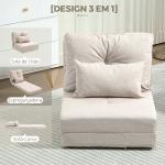 Sofá - Cama Individual Dobrável Estofado em Linho com Encosto Ajustável 5 Posições e 1 Almofada Bege