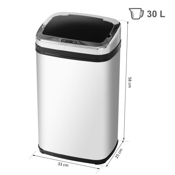 Balde de Lixo Inteligente de Aço Inoxidável 30L com Sensor Infravermelho de Abertura Automática 33x25x58 cm Prata e Preto