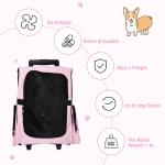 Transportadora 2 em 1 para Animais de Estimação Mochila ou Carrinho de Viagem para Cães e Gatos com 2 Rodas Alça Retrátil de Alumínio e Bolso de Armazenamento 42x25x55cm Rosa