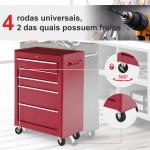 Carrinho de Ferramentas para Oficina com Rodas e 5 Gavetas Fechadura e Alça Lateral 61,5x33x85 cm Vermelho