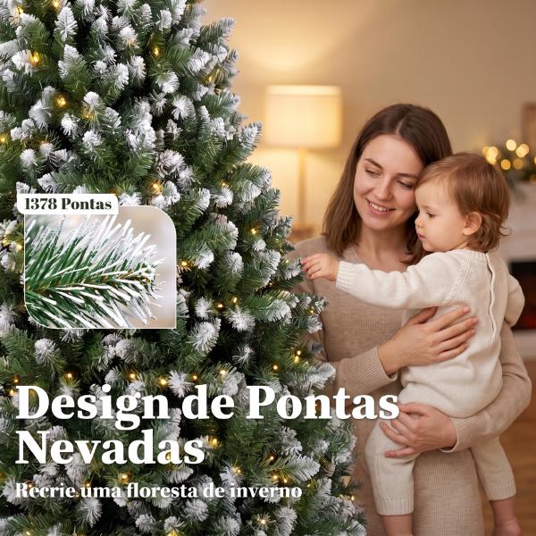 Árvore de Natal 220 cm com 400 Luzes LED, 11 Modos, Telecomando, 1378 Pontas e Base Metálica Dobrável, Verde