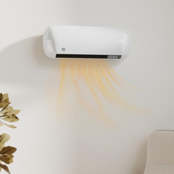 Aquecedor Elétrico de Parede 2000 W com 3 Modos, Ecrã LED, Termóstato, Temporizador e Oscilação Branco