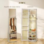 Joalheiro de Pé Armário para Joias com 6 Luzes LED Fechadura Prateleiras Suportes para Anéis 38x38x157 cm Branco e Bege