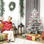 Árvore de Natal Artificial 150 cm Árvore de Natal Nevada com 828 Ramos Base Dobrável e Fácil de Montar Verde