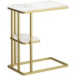 Mesa Auxiliar Estrutura em C Mesa Auxiliar Estreita de 2 Níveis com Prateleira 50x30x57,5 cm Branco Efeito Mármore