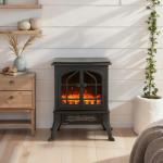 Lareira Elétrica 900/1800W com Efeito Chama 3D 2 Níveis de Potência Termóstato Ajustável para 15 - 30 ㎡ 39x24x48 cm Preto