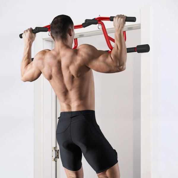 Barra de Elevação Multifuncional Barra de Elevação de Parede Carga 150 kg para Exercícios e Treino Vermelho e Preto