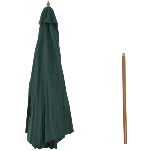 Chapéu de Sol Ø300x250cm Chapéu de Sol com Mastro de Madeira com 8 Hastes Sistema de Polia com Fixação Verde