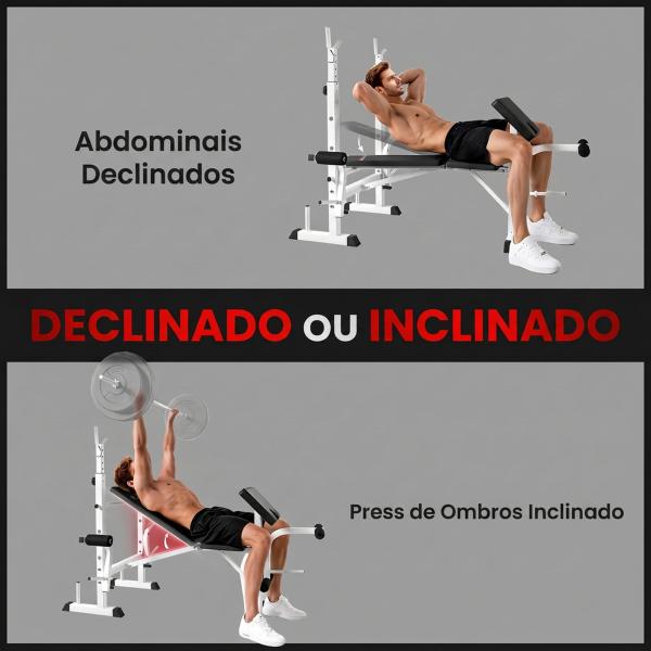 Banco de Musculação Multifuncional Inclinável com Suporte para Barra Ajustável Extensão de Pernas Curl de Predicador 180x134x113 - 136 cm Preto