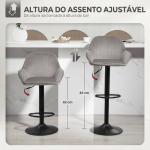Conjunto de 2 Bancos de Bar Giratórios em Veludo, Altura Ajustável 62 - 83 cm, com Encosto e Apoio para os Pés, Cinzento