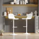 2 Bancos de Bar Reguláveis em Altura 84 - 104 cm com Encosto e Apoio para os Pés Estofadas em PU Giratórias em 360° Branco