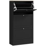 Móvel Sapateira de Entrada com 3 Gavetas Basculantes e Prateleiras Ajustáveis para 18 Pares de Sapatos 60x23,5x115 cm Preto