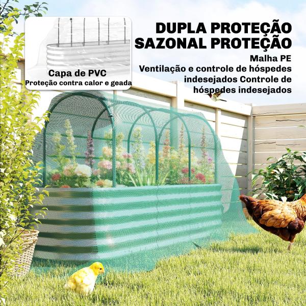 Caixa de Plantio Grande com Cobertura de Estufa e Rede Fundo Aberto para Jardim Terraço 200x60x103 cm Prateado
