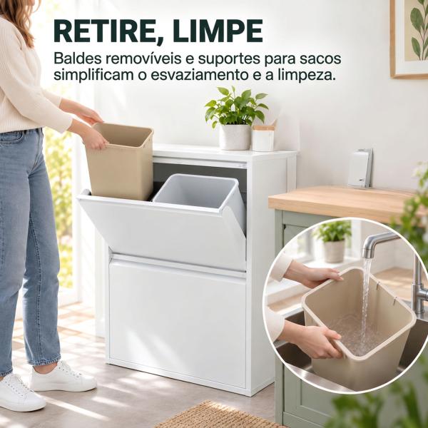 Caixote do Lixo de Reciclagem 4x15 L (60 L), 4 Compartimentos Estreitos em Aço, Fecho Suave, Branco