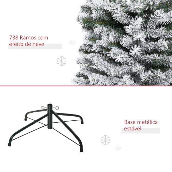 Árvore de Natal 225 cm Árvore de Natal Artificial Nevado com 738 Ramos e Suporte de Metal Verde e Branco