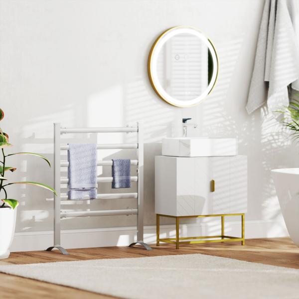 Móvel para Lavatório Pousar Moderno com 2 Portas e Pés de Aço 60x30x65 cm Branco e Dourado