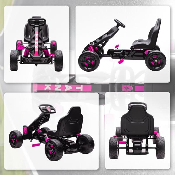 Kart a Pedais para Crianças com Embraiagem Automática Travão e Rodas Antiderrapantes em EVA 100x59x60,5 cm Rosa